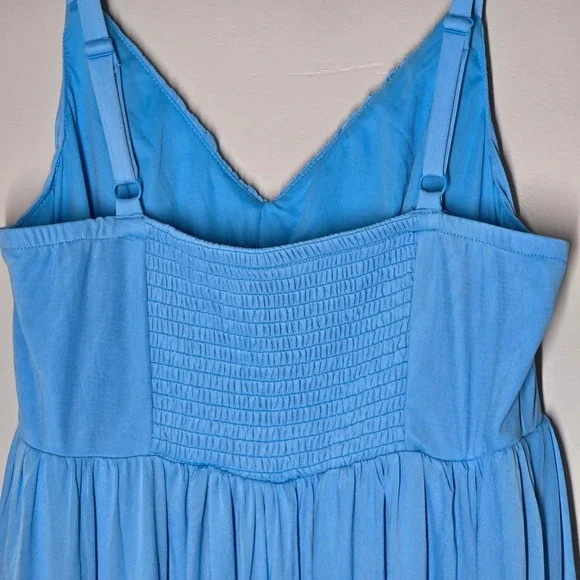 NWT Torrid Mesh Spaghetti Strap Ruched Bust Maxi Dress Blue Size 12 Large Flowy - Picture 7 of 7